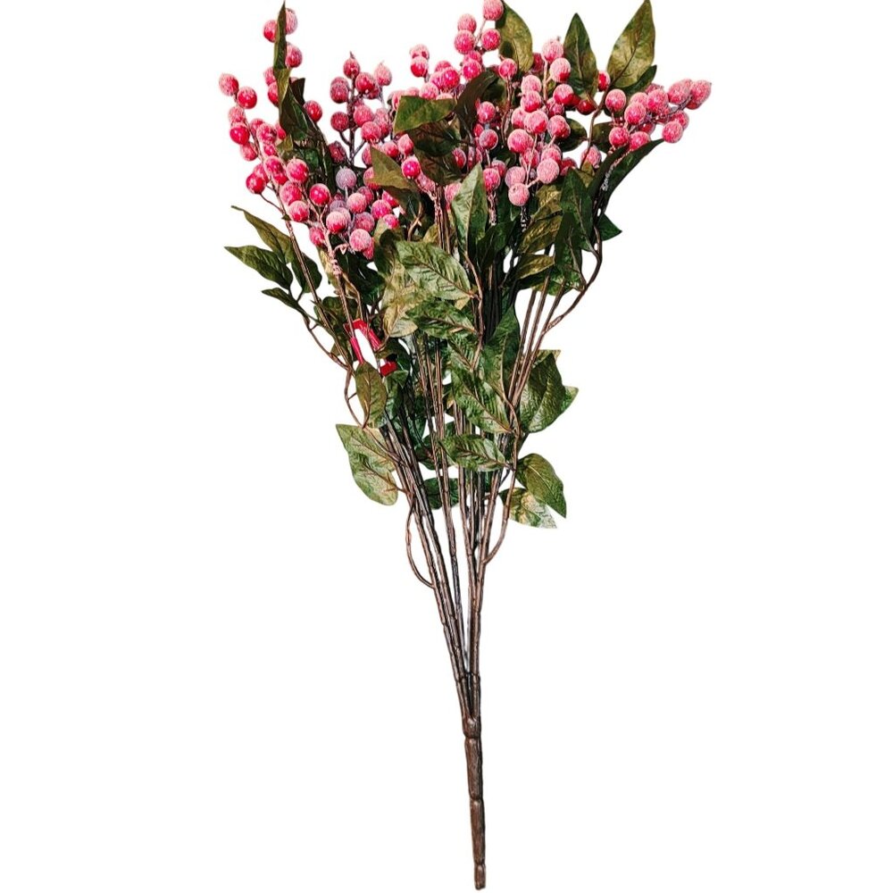 Ashland Deluxe Frosted Red Berry Bush With Green Leaves For Christmas/Winter Dec - Picture 1 of 3